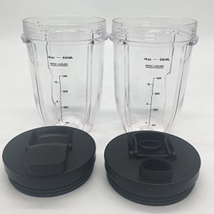2pcs Replacement 18oz Jar cup with Spout Lid for 900w 1000w Nutri Ninja Blender Auto iQ 900w 1000w& Nutri Ninja Blender Auto iQ series BL640/641/BL642/BL642W/BL642Z (2, 18oz)