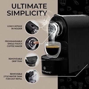 ChefWave Espresso Machine & Coffee Maker Compatible with Nespresso Original Capsules (Black) - Programmable, One-Touch, Premium, Italian 20 Bar High Pressure Pump with Pod Holder & Double-Wall Glasses