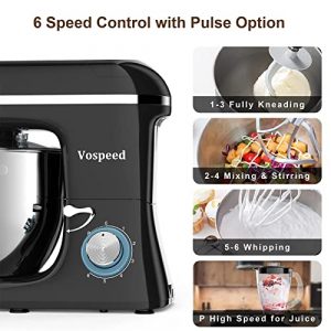 Vospeed 5 IN 1 Stand Mixer, 850W Tilt-Head Multifunctional Electric Mixer with 7.5 QT Stainless Steel Bowl, 1.5L Glass Jar, Meat Grinder, Hook, Whisk, Beater Dishwasher Safe - Black
