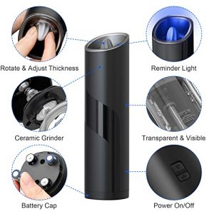COKUNST Electric Salt or Pepper Grinder, Battery Operated Gravity Pepper Grinder with Light and Switch Button, Automatic Pepper Mill with One Hand Operation Refillable for Kitchen Resturant BBQ