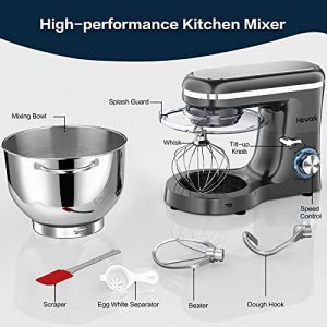 HOWORK Stand Mixer, 660W Electric Kitchen Food Mixer With 6.55 Quart Stainless Steel Bowl, 6-Speed Control Dough Mixer With Dough Hook, Whisk, Beater (6.55 QT, Iron Gray)