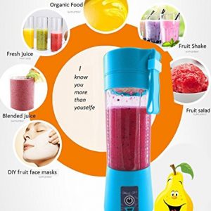 Portable Juicer Blender, Household Fruit Mixer - Six Blades in 3D, 380ml Fruit Mixing Machine with USB Charger Cable for Superb Mixing, USB Juicer Cup(Blue)