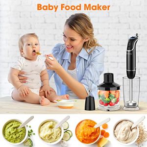 KOIOS Upgraded Immersion Hand Blender, 4 in 1 Electric Handheld Blender, 800W Copper Motor, 12-Speed and Turbo Mode, Splash proof Blender Shaft with Silver 304 Stainless Steel Blade, Egg Whisk, BPA-Free 500ml Food Processor Container and 600ml Beaker making Smoothie, Baby Food, Sauces, Puree, Soup