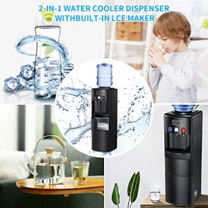Antarctic Star 2-in-1 Water Cooler Dispenser with Built-in Ice Maker, Freestanding Hot Cold Top Loading Water Dispenser, 2, 3 or 5 Gallon Bottle with Child Safety Lock (Black)