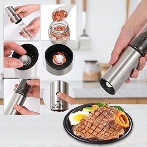 USB Rechargeable Electric Salt and Pepper Grinder Set, Gravity Salt and Pepper Grinder with Adjustable Coarseness, Automatic Salt Grinder and Pepper Grinder Refillable, 170ML High Capacity by Corkie