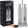 Salt and Pepper Grinder Set - Refillable Stainless Steel Mill Shakers Mini with Push Button - Portable Modern One Hand Travel for Himalayan Pink Sea Salt Black Peppercorns Spice by AZ-GRILL & kitchen