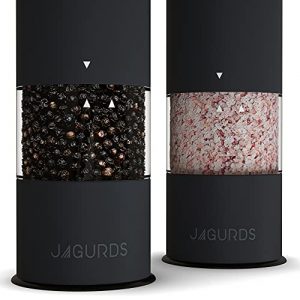 Electric Salt and Pepper Grinder Set - Automatic, Refillable, Battery Operated Spice Mills with Light - One Handed Push Button Peppercorn Grinders and Sea Salt Mills