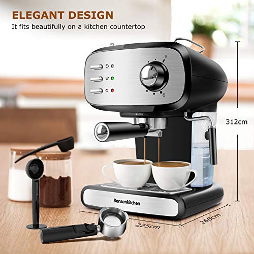 Espresso Machine 15 Bar Coffee Machine With Foaming Milk Frother Wand, 900W High Performance No-Leaking 1.2L Removable Water Tank Coffee Maker For Espresso, Cappuccino, Latte, Machiato, For Home Barista