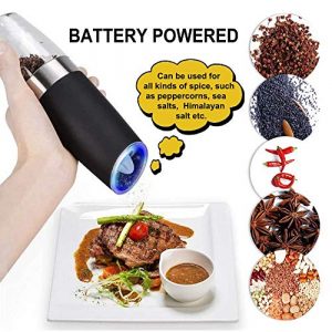 YAYAYOUNG Gravity Electric Grinder set of 2,Automatic Pepper and Salt Mill Grinder with Blue LED LIGHT,Electric Pepper Mill with Adjustable Coarseness,Refillable,salt and pepper shaker,pepper grinder