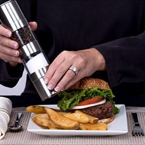 Swiffe Salt and Pepper Grinder 2 in 1 - Stainless Steel and Acrylic Salt and Pepper Mill - Adjustable Coarseness - Good Fresh Grind - Great for Gourmet Kitchen Chefs - Classic Design - Nice On Table