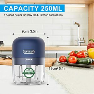 Electric Small Food Processor, 250ML Portable Mini Baby Food Garlic Chopper with Type-C USB Rechargeable for Kitchen Traveling Outdoor Camping Picnic (Blue)