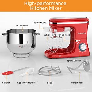 HOWORK Stand Mixer, 8.45 QT Bowl 660W Food Mixer, Multi Functional Kitchen Electric Mixer With Dough Hook, Whisk, Beater, Egg White Separator(8.45 QT, Red)