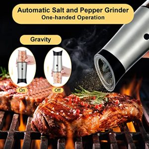 Electric Salt and Pepper Grinder Mill Set USB Rechargeable - Automatic Gravity Salt Pepper Grinder with LED Lights Refillable, One Hand Operation Adjustable Coarseness Salt Pepper Shaker (A-2 PCS)