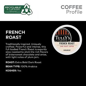 Tully's Coffee French Roast, Single-Serve Keurig K-Cup Pods, Dark Roast Coffee, 72 Count