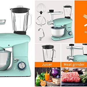 3 in 1 Stand Mixer, Tilt-Head Kitchen Mixer with Meat Grinder and Juice Blender, 6 Speed Electric Mixer & 6 Quarts 850W Food Mixer - Blue