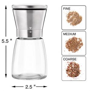 Pepper Grinder or Salt Shaker for Professional Chef - Best Spice Mill with Brushed Stainless Steel, Special Mark, Ceramic Blades and Adjustable Coarseness… (2.5'' x 5.5'')