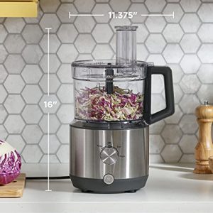 GE Food Processor | 12 Cup | Complete With 3 Feeding Tubes, Stainless Steel Mixing Blade & Shredding Disc | 3 Speed | Great for Shredded Cheese, Chicken & More | Kitchen Essentials | 550 Watts