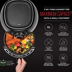 Chefman TurboFry 3.6 Quart Air Oven w/Dishwasher Safe Basket and Dual Control Temperature, 60 Minute Timer & 15 Cup Capacity, BPA-Free, Matte Black, Healthy Frying Cookbook Included, 3.5 Liter
