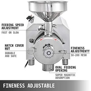 VEVOR Commercial Grinding Machine for Grain 2200W, Electric Grain Grinder 30-50KG/H, Powder Grinding Machine 50KG Capacity, Powder Machine Herb Stainless Steel, for Dry Grain Soybean Spice Coffee Bean