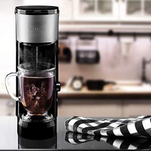 Chefman Instabrew Single Serve Coffee Maker Brewer for K-Cup Pods Fresh Grounds & Loose-Leaf Tea w/Instant Reboil & Bonus Reusable Filter, Compact 14 oz, Black/Stainless Steel, Mug Not Included