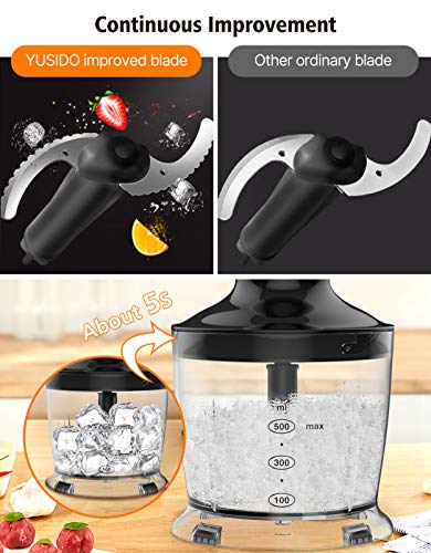 YUSIDO Immersion Hand Blender, Powerful 800 Watt Smart Stick with Titanium Steel Blades, 4-In-1 Food Processor Blender Combo for Multi-purpose Smoothie/Whisk/Chopper/Soup/Juicer/Crush Ice(Black))