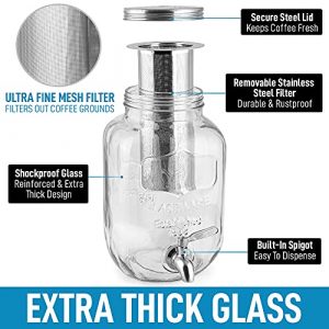1 Gallon Cold Brew Coffee Maker with EXTRA-THICK Glass Carafe & Stainless Steel Mesh Filter - Premium Iced Coffee Maker, Cold Brew Pitcher & Tea Infuser - by Zulay Kitchen