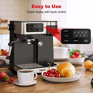 Galanz 2-in-1 Pump Espresso Machine & Single Serve Coffee Maker with Milk Frother, Latte, & Cappuccino Machine, 1.2L Removable Water Tank, LED Display Touch Control, Black with Stainless Steel Trim