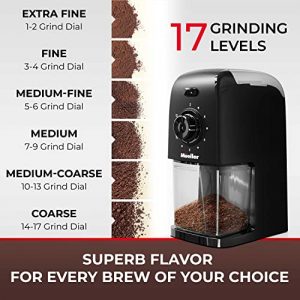 Mueller SuperGrind Burr Coffee Grinder Electric with Removable Burr Grinder Part - Up to 12 Cups of Coffee, 17 Grind Settings with 5,8oz/164g Coffee Bean Hopper Capacity, Black