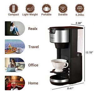 Single Serve Coffee Maker, Single Cup Coffee Maker for Capsule Pod Ground Coffee, Small Coffee Maker with 30oz Removable Reservoir One-Touch Button, Black