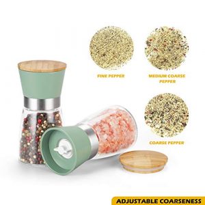 Vucchini Salt and Pepper Grinder Set - Adjustable Stainless Steel Spice Ceramic Grinders Mill Shaker for Kitchen Table Classy Green Color