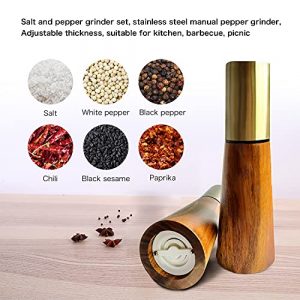 Salt and pepper grinder set, stainless steel manual pepper grinder, adjustable thickness, suitable for kitchen, barbecue, picnic, 2 packs