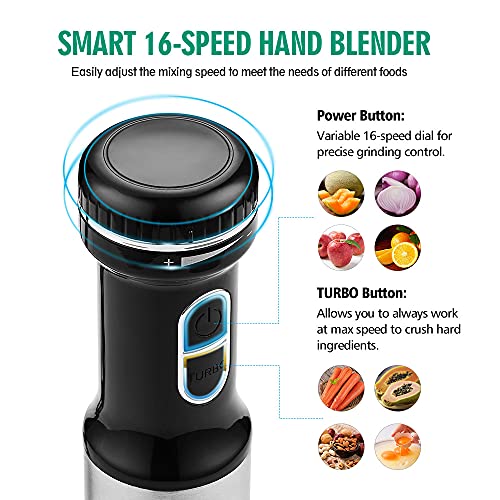 Greensplit 5-in-1 Immersion Blender Handheld Multi-function Hand Blender 800w Powerful Handheld Blender Electric Set 16-Speed Stainless Steel Stick with Cross Blade Easily for Baby Food and Smoothies Hand Blender