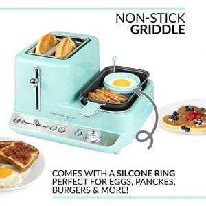 Nostalgia CLBS3AQ Classic Retro 3-in-1 Breakfast Station, 2-Wide Slot Toaster With Adjustable Toasting Control, Non-Stick Griddle For Bacon, Ham, Sausage, Hashbrowns & Omelettes, 6 Capacity Egg Cooker