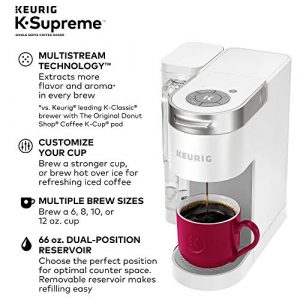 Keurig K-Supreme Coffee Maker, Single Serve K-Cup Pod Coffee Brewer, With MultiStream Technology, 66 Oz Dual-Position Reservoir, and Customizable Settings, White