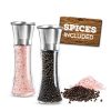 Prefilled Stainless Steel Salt and Pepper Grinder Two Piece Set - Includes Himalayan Salt and Quality Black Pepper - Glass and Stainless Steel Mill - Large Capacity Shakers - Top Loading By Mason Mil
