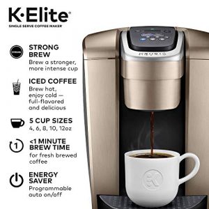 Keurig K-Elite Coffee Maker, Single Serve K-Cup Pod Coffee Brewer, With Iced Coffee Capability, Brushed Gold