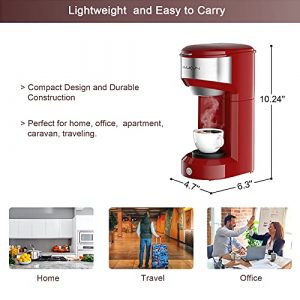 Single Serve Coffee Maker Coffee Brewer for K-Cup Single Cup Capsule and Ground Coffee, Single Cup Coffee Makers with 6 to 14oz Reservoir, Mini Size (Red)