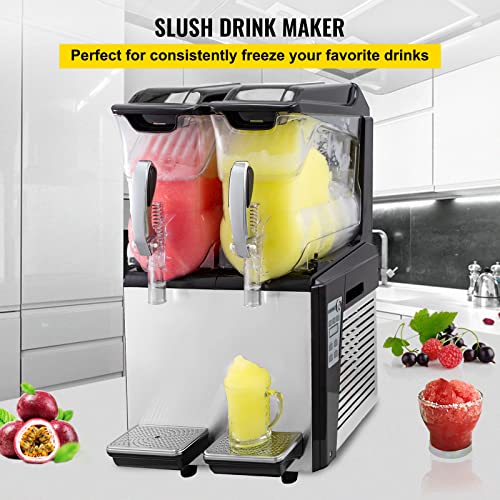VBENLEM 110V Slushy Machine 20L Double Bowl Margarita Frozen Drink Maker 900W Automatic Clean Day and Night Modes for Supermarkets Cafes Restaurants Snack Bars Commercial Use