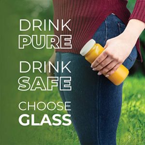 Travel Glass Drinking Bottle 16 Ounce [6 Pack] Plastic Airtight Lids, Reusable Glass Water Bottle for Juicing, Smoothies, Kombucha, Tea, Milk Bottles, Homemade Beverages Bottle,
