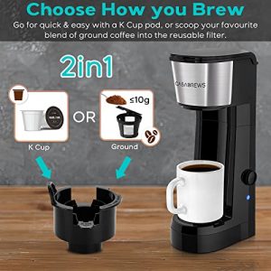 Single Serve Coffee Maker with Milk Frother, 2 In 1 Single Cup Coffee Maker for K Cup & Ground Coffee, Fast Brew K Cup Coffee Maker for Cappuccino and Latte, Coffee Machine Gift for Men Women, Black