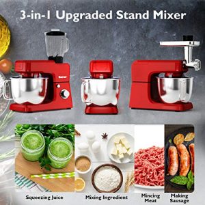 COSTWAY 3-in-1 Stand Mixer, 800W 6-Speed Tilt-Head Food Mixer, 7 QT Upgraded Mixer w/ Whisk, Dough Hook, 2 Beaters and 304 Stainless Steel Bowl, Meat Grinder, Juice Blender, Sausage Stuffer, Red