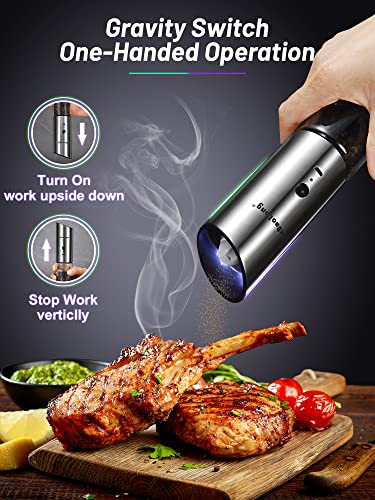 [2022 Most Popular Design]USB Rechargeable Electric Salt and Pepper Grinder Set,XinBaoLong Stainless Steel Pepper Grinder Refillable,Adjustable Coarseness,Gravity Salt and Pepper Grinder Set