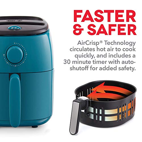 Dash Tasti-Crisp Electric Air Fryer + Oven Cooker with Temperature Control, Non-stick Fry Basket, Recipe Guide + Auto Shut Off Feature, 1000-Watt, 2.6 Quart - Teal (Renewed)