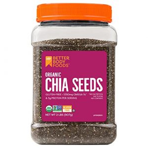 BetterBody Foods Organic Chia Seeds with Omega-3, Non-GMO, Gluten Free, Keto Diet Friendly, Vegan, Good Source of Fiber, Add to Smoothies, 2 lbs, 32 Oz
