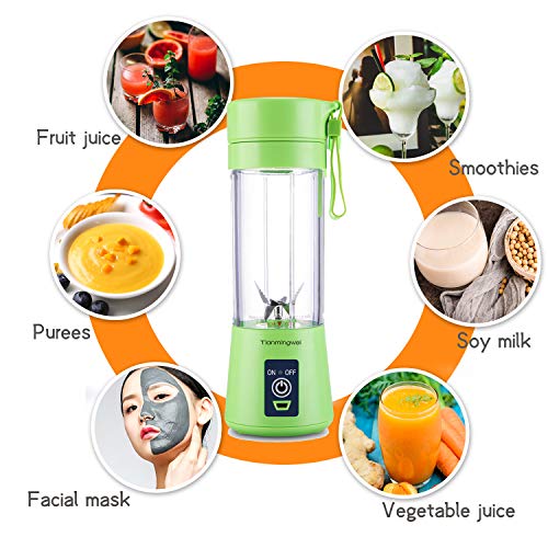 Portable blender Personal 6 Blades Juicer Cup Household Fruit Mixer, With Magnetic Secure Switch, USB Charger Cable (Green)