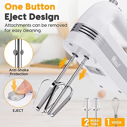 Hand Mixer Electric, 300W Power handheld Mixer Mini for Baking Cake Egg Cream Food Beaters Whisk, with Snap-On Storage Case, White, 5 Speed