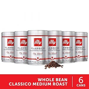illy Classico Whole Bean Coffee, Medium Roast, Classic Roast with Notes Of Caramel, Orange Blossom and Jasmine, 100% Arabica Coffee, No Preservatives, 8.8 Ounce (Pack of 6)