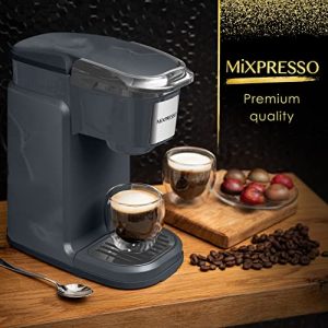 Mixpresso Single Cup Coffee Maker, Personal Single Serve Coffee Machine, Compatible with KCup | Quick Brew Technology, Programmable Features, One Touch Function (Dark Grey)