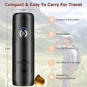 ESPSCOFE Capsule Travel Espresso Maker, 12V Car Coffee Maker with Carrying Case, 15 Bar Portable Cordless Espresso Machine Battery Powered for Car Camping Hiking Outdoors