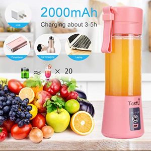 TastLi Portable Blender, Personal Mini Bottle Travel Electric Smoothie Blender Maker Fruit Juicer Cup, with 13oz Bottles, 6 Blades and USB Rechargeable Batteries for juice shakes and smoothies (Pink)